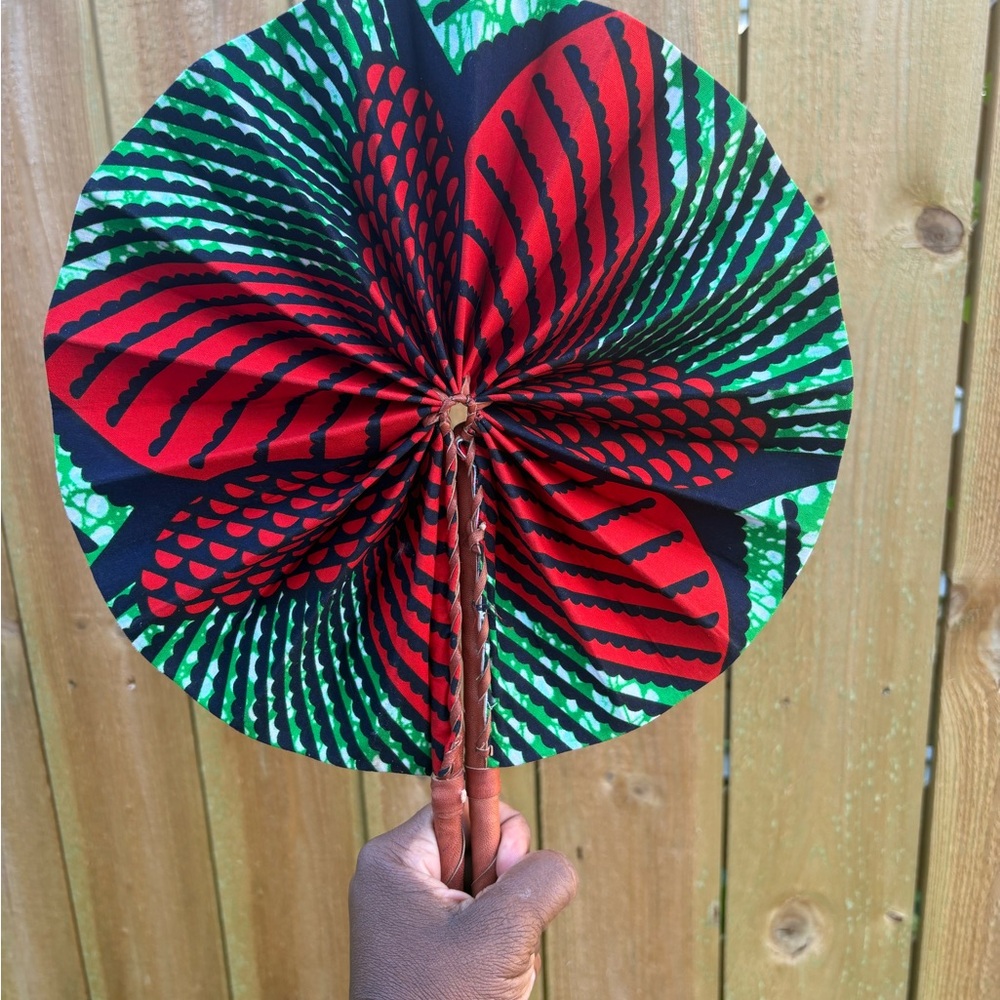 Vibrant Red and Green Handheld Fan